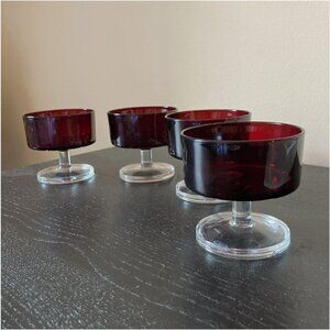Set of 4 Vtg Footed Luminarc Ruby Red Sherbet Dessert Coupe Glasses From France